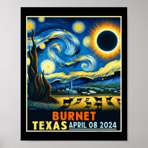 Póster Eclipse solar total de Texas 2024 Noche estrellada
