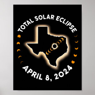 Póster Eclipse solar total de Texas 2024 Totalidad Abril 