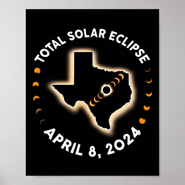 Póster Eclipse solar total de Texas 2024 Totalidad Abril  (Frente)