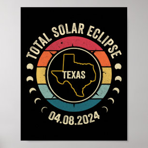 Póster Eclipse solar total de Texas 2024 Totalidad americ