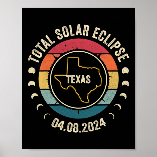 Póster Eclipse solar total de Texas 2024 Totalidad americ (Frente)