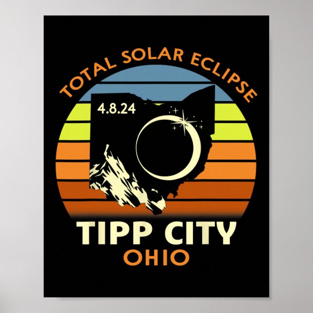 Póster Eclipse solar total de Tipp City Ohio 2024 (Frente)