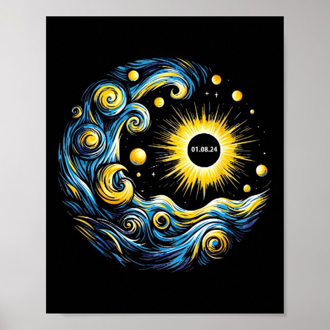 Póster Eclipse solar total de Van Gogh 8 de abril de 2024 (Frente)