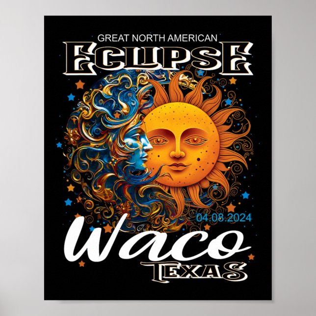 Póster Eclipse solar total de Waco Texas 2024 Cósmico 8 d (Frente)