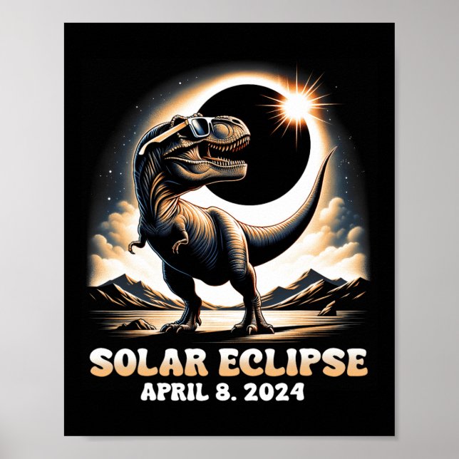 Póster Eclipse solar total Dinosaurio Dino T-rex Abril 8  (Frente)