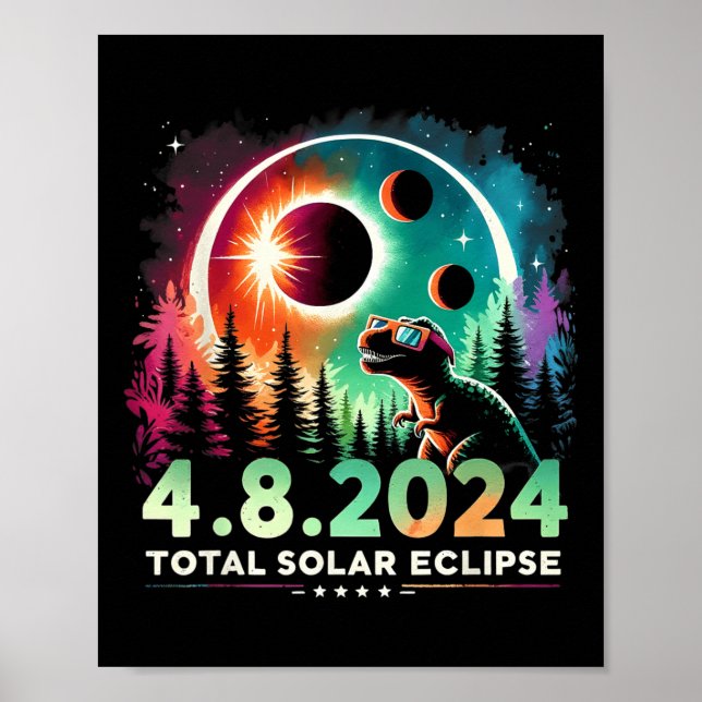 Póster Eclipse solar total Dinosaurio divertido con gafas (Frente)