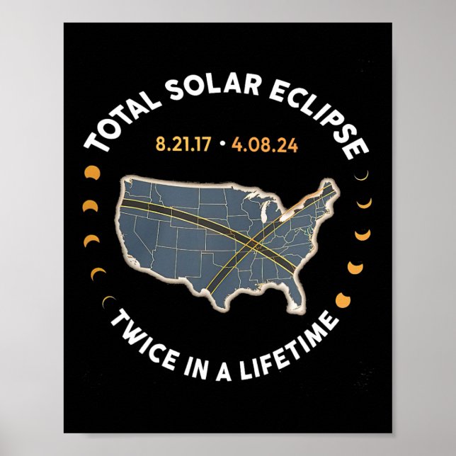 Póster Eclipse Solar Total Dos Veces En La Vida 2017 2024 (Frente)