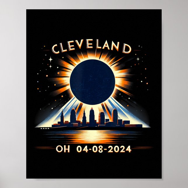Póster Eclipse Solar Total Oh Abril 08 2024 Cleveland Sol (Frente)