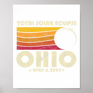 Póster Eclipse solar total retro 2024 Ohio Ue Totalidad