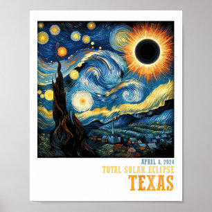 Póster Eclipse Solar Total Retro 2024 Texas Para Hombres