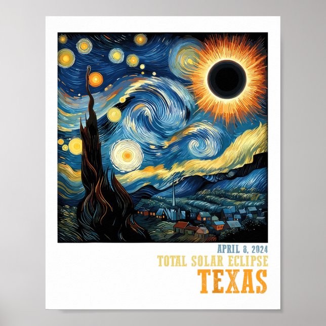 Póster Eclipse Solar Total Retro 2024 Texas Para Hombres  (Frente)