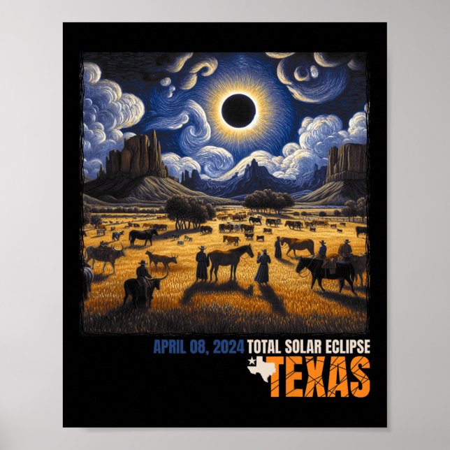 Póster Eclipse solar total retro abril 8 2024 Astronomía (Frente)