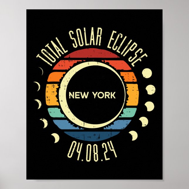 Póster Eclipse solar total Retro de Nueva York 04.08.24 H (Frente)