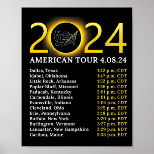 Póster Eclipse solar Tour 2024 Estadounidense 2024 Tot
