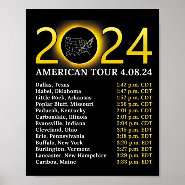 Póster Eclipse solar Tour 2024 Estadounidense 2024 Tot (Frente)