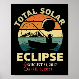 Póster Eclipse Solar Vintage 2024 Totalidad Pesca Abril 
