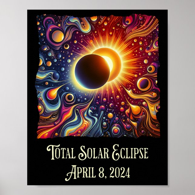 Póster Eclipse total 2024 Retro Groovy 60's 70's Vibe (Frente)