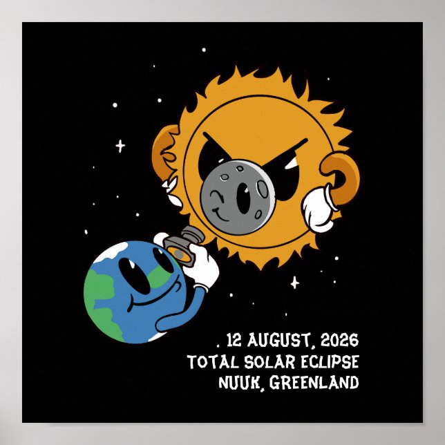 Póster Eclipse Total de Sol 2026 Groenlandia Fotobomba (Frente)