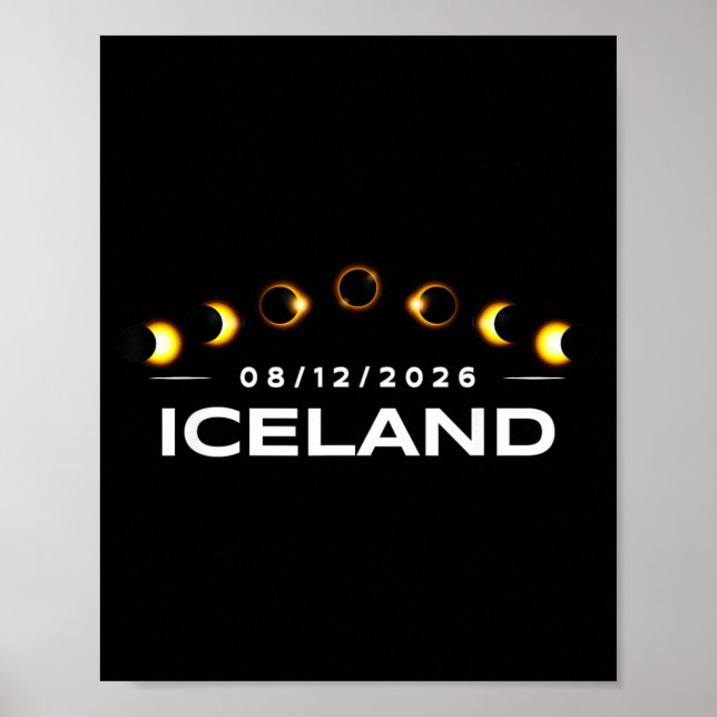Póster Eclipse Total de Sol 2026 Islandia Totalidad (Frente)