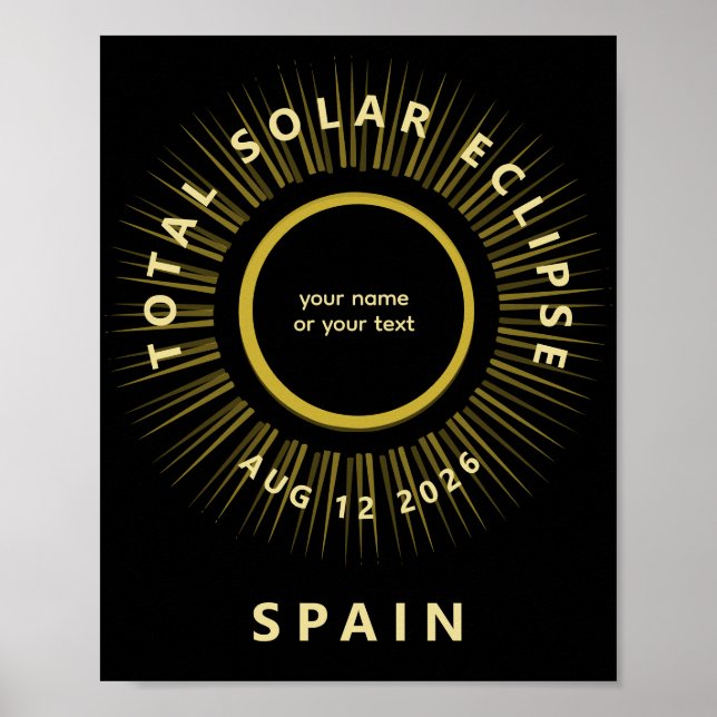 Póster Eclipse total de sol agosto 2026 agregue su texto (Frente)