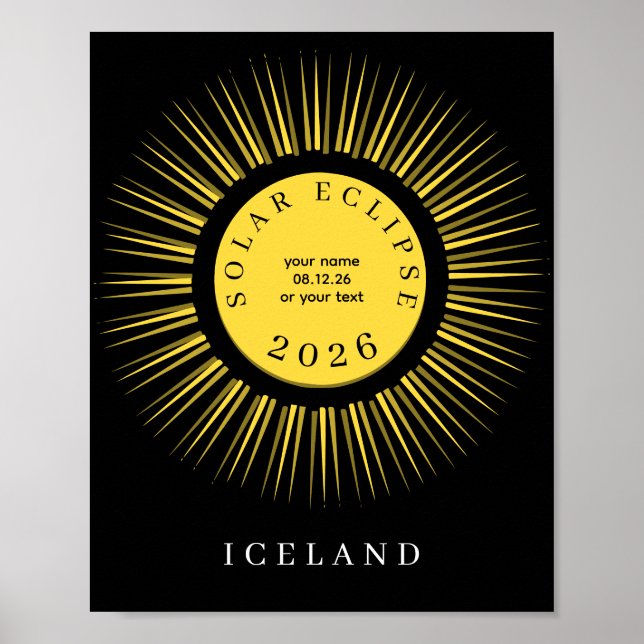 Póster Eclipse total de sol agosto 2026 texto personaliza (Frente)