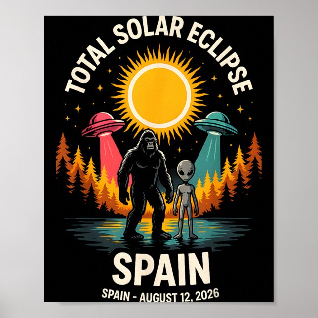 Póster Eclipse total de sol en España 2026 Bigfoot Alien (Frente)