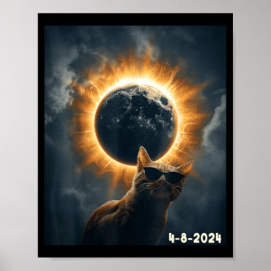 Póster Eclipse Total Solar 2024 8 de Abril Gato Vintage D