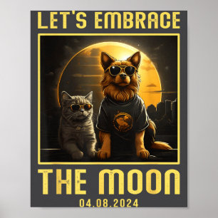 Póster Eclipse Total Solar 2024 Abraza Luna Perro Diverti