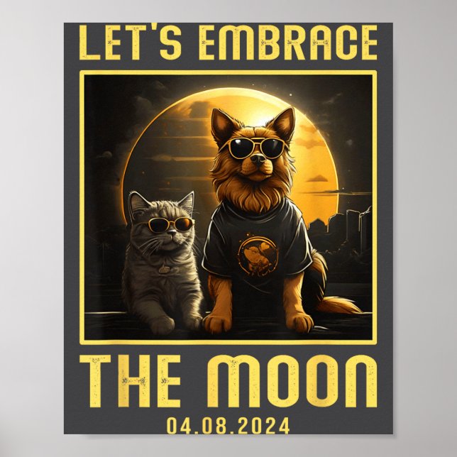 Póster Eclipse Total Solar 2024 Abraza Luna Perro Diverti (Frente)