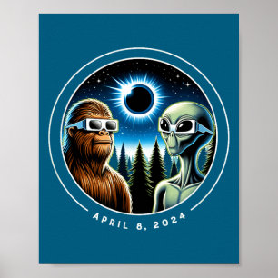 Póster Eclipse Total Solar 2024 Divertido Bigfoot Alien A