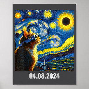 Póster Eclipse Total Solar 2024 Gato Divertido En Soluna