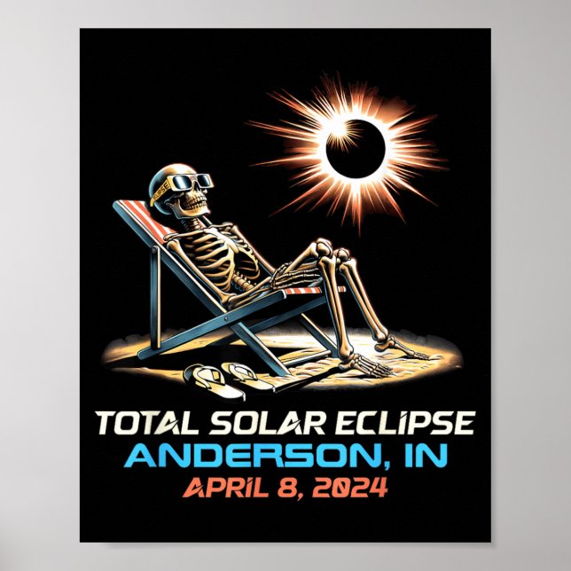 Póster Eclipse Total Solar Esquelético Anderson Indiana (Frente)