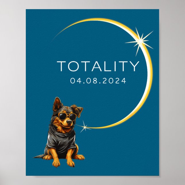 Póster Eclipse Total Solar Perro 2024 Totalidad Perro Div (Frente)