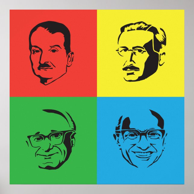 Póster Econ Heads - Mises, Hayek, Rothbard, Friedman (Frente)