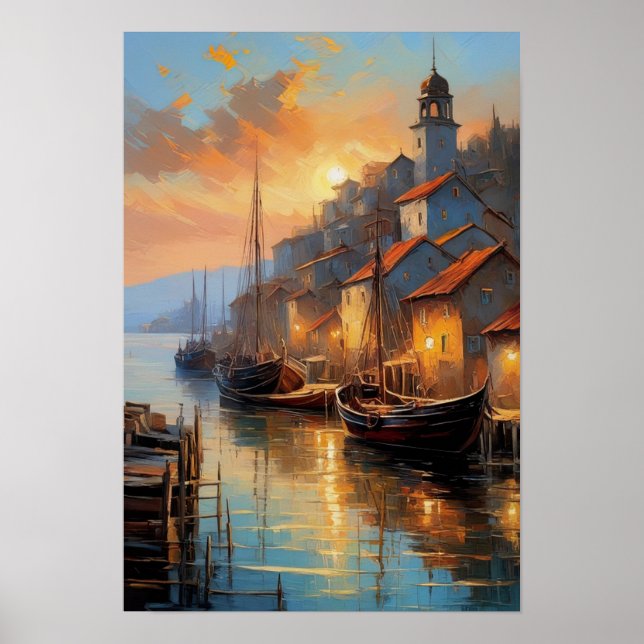 Póster Ecos costeros, vista nocturna del casco antiguo