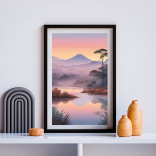 Póster Ecos de luz - Dreamy Mountain Lake Sunrise Art