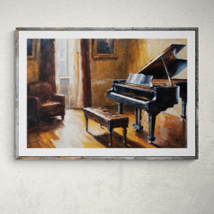 Póster Ecos melódicos: Piano vintage en sala rústica