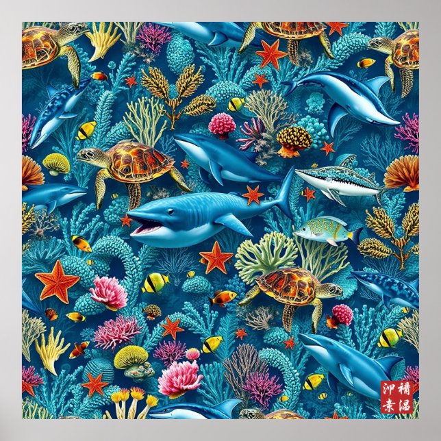 Póster ecosistema marino de Kagu. (Frente)