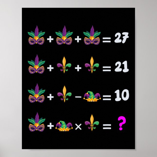 Póster Ecuación de Matemáticas de Mardi Gras para Estudia (Frente)