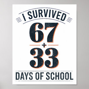 Póster Ecuación matemática escolar 67+33 Retro 100º día d