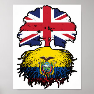 Póster Ecuador Bandera de raíces de árboles británicos ec