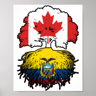 Póster Ecuador Ecuatoriano Canadá Árbol Roots Bandera