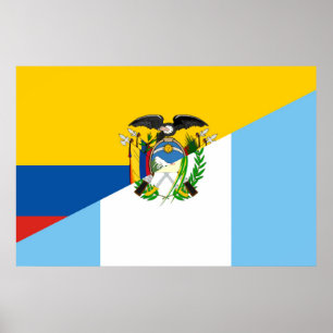 Póster Ecuador: símbolo del país con bandera media