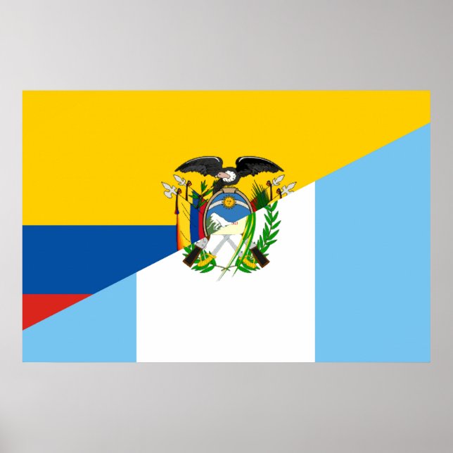 Póster Ecuador: símbolo del país con bandera media (Frente)