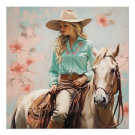 Póster Ecuestre encantado: Arte Pared de Cowgirl