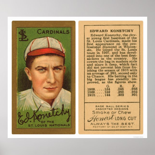 Póster Ed Konetchy Cardinals Baseball 1911 (Frente)