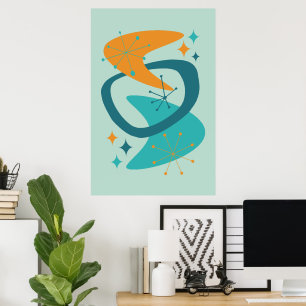Póster Edad Atómica de mediados de siglo 7 Aqua, Verde az