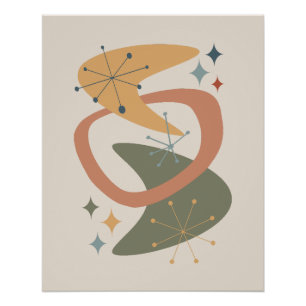 Póster Edad Atómica de Mitad de Siglo 7 Amarillo, Verde,