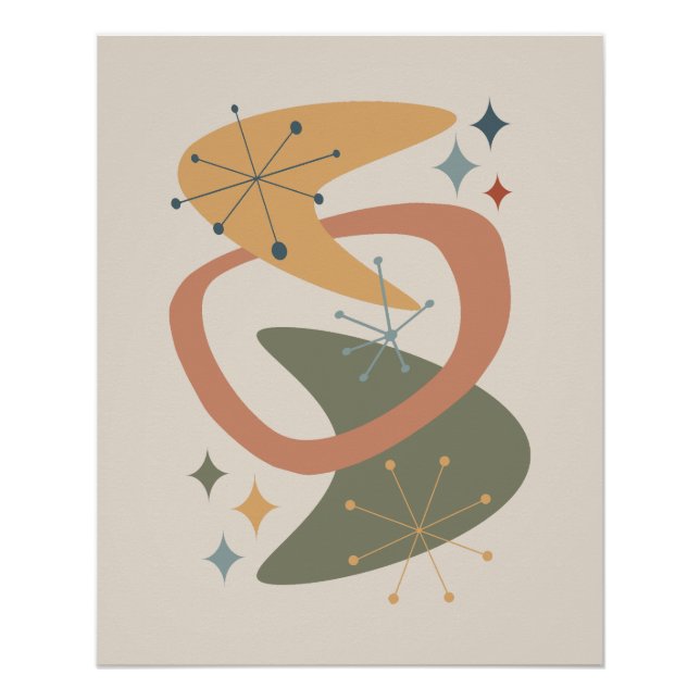 Póster Edad Atómica de Mitad de Siglo 7 Amarillo, Verde,  (Anverso)