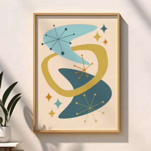 Póster Edad Atómica de Mitad de Siglo 7 Azul, Mostaza